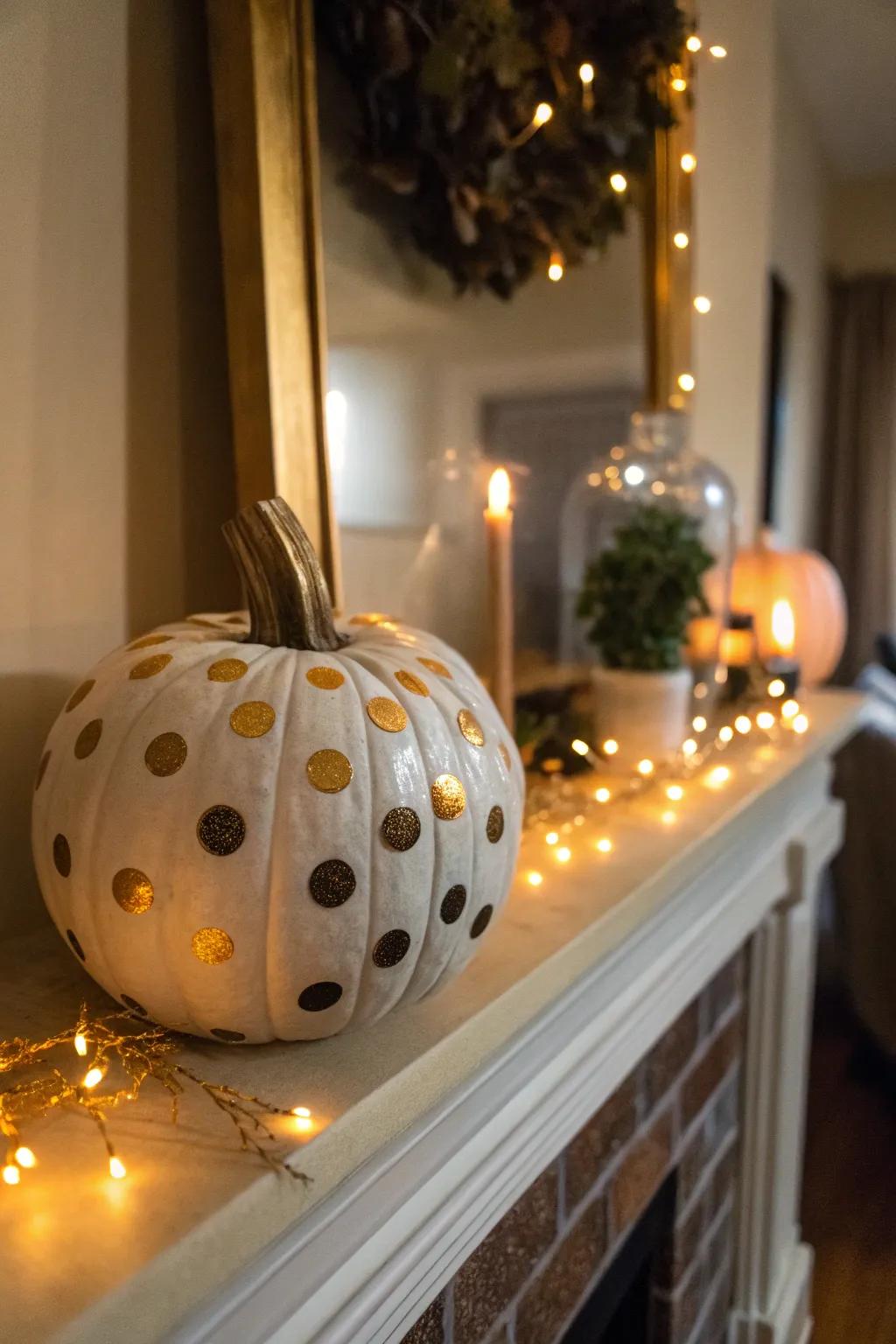 Shiny polka dots introduce a dash of sophistication to your pumpkin decorations.