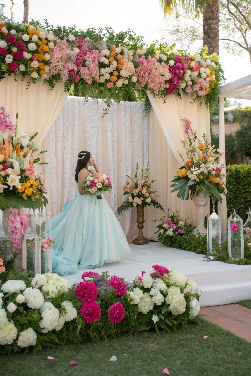 A blossom backdrop changes any place into a whimsical garden setting.
