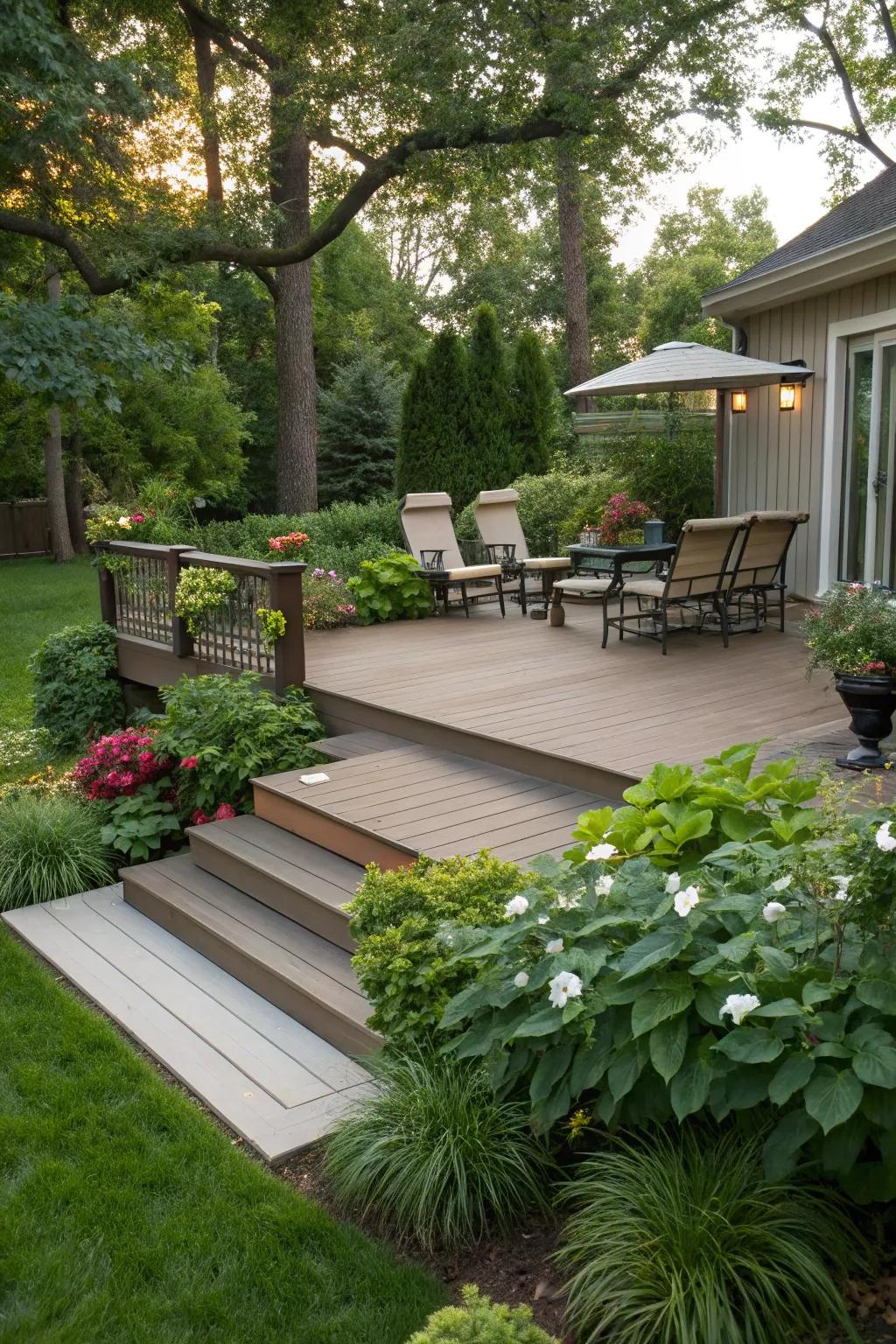 Achieve a distinctive and stylish deck by combining different materials.