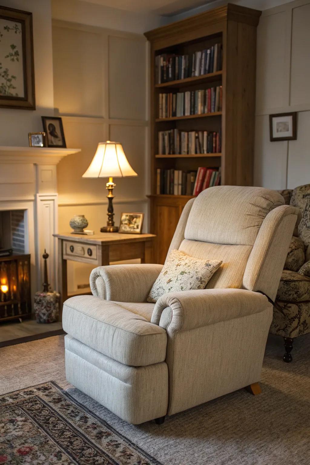 A relaxing corner featuring a recliner sofa and an accompanying armchair, perfect for unwinding.