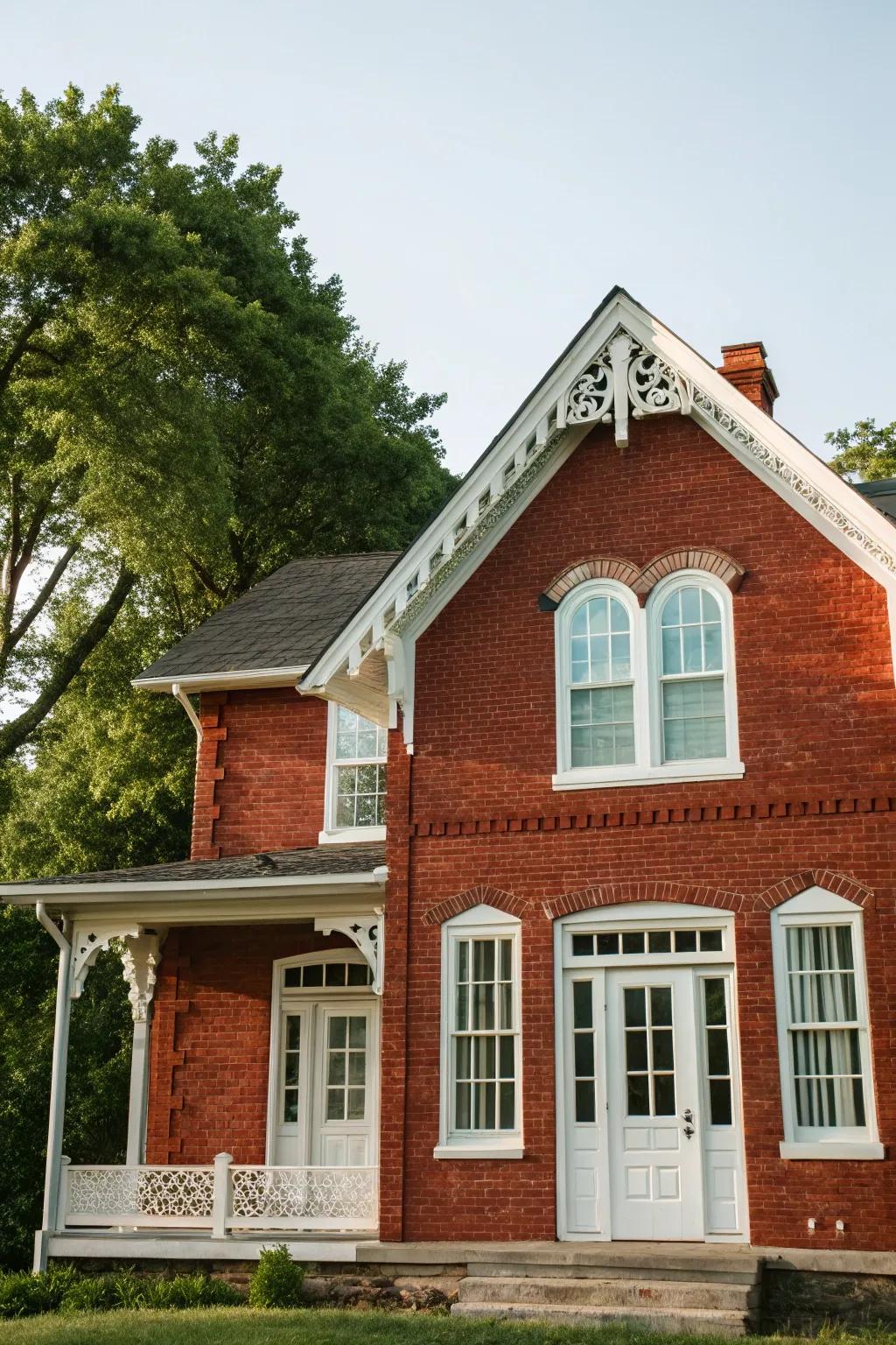 Pristine white trim provides a timeless and sophisticated contrast with red brick.