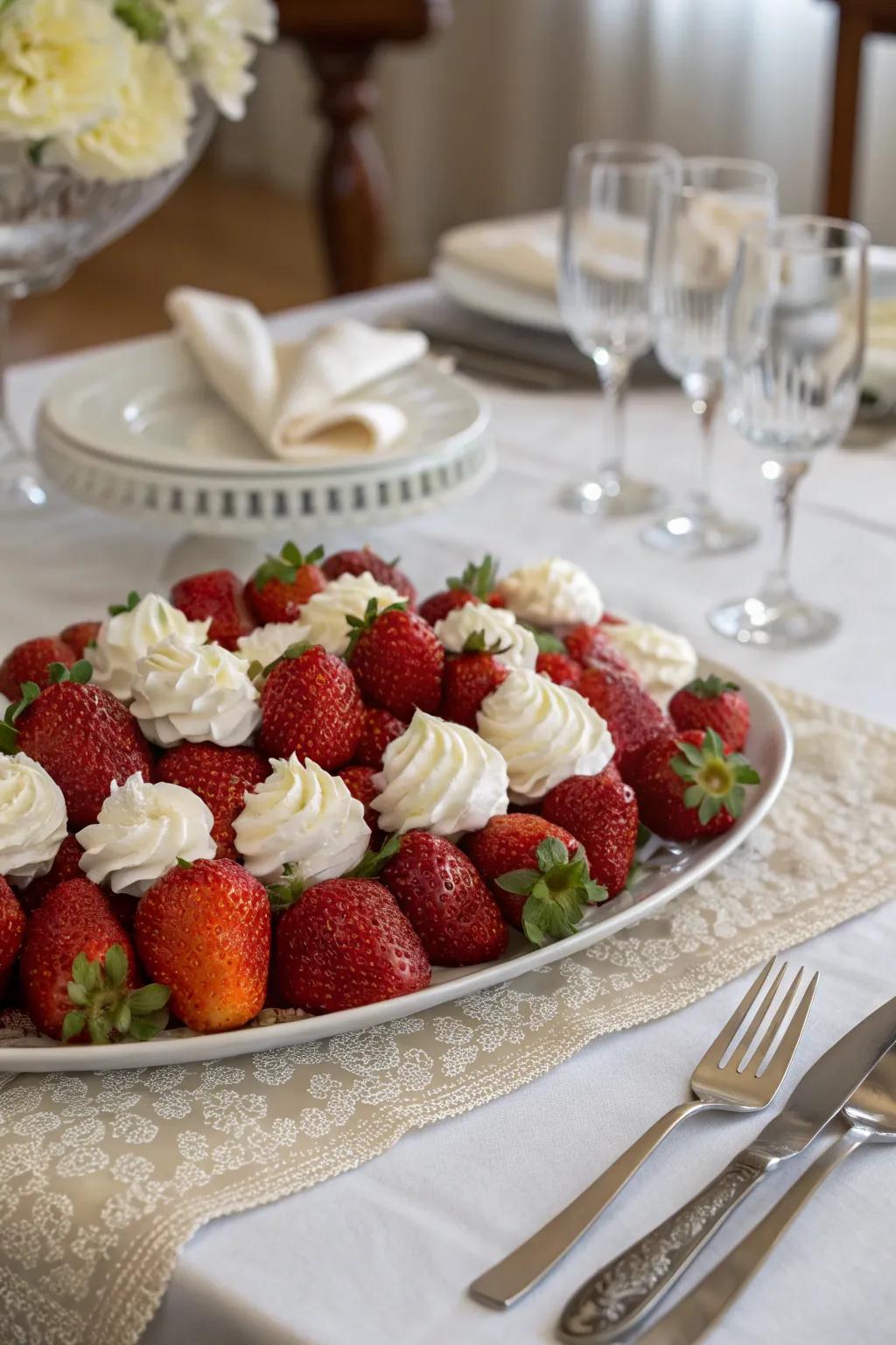 Berries and whipped cream add a classy touch to any dessert display.