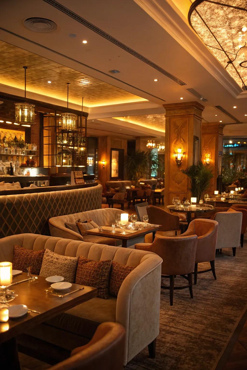 Inviting seating and soft lighting create an atmosphere of warmth.