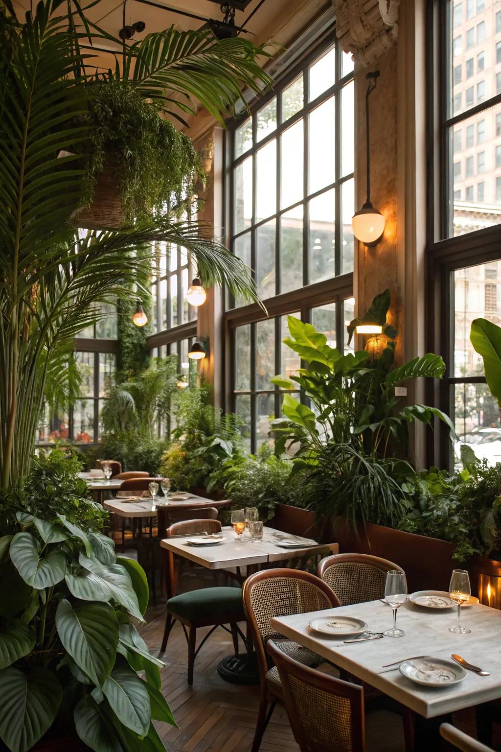 Natural touches make restaurant spaces feel alive, turning them into peaceful places to eat.