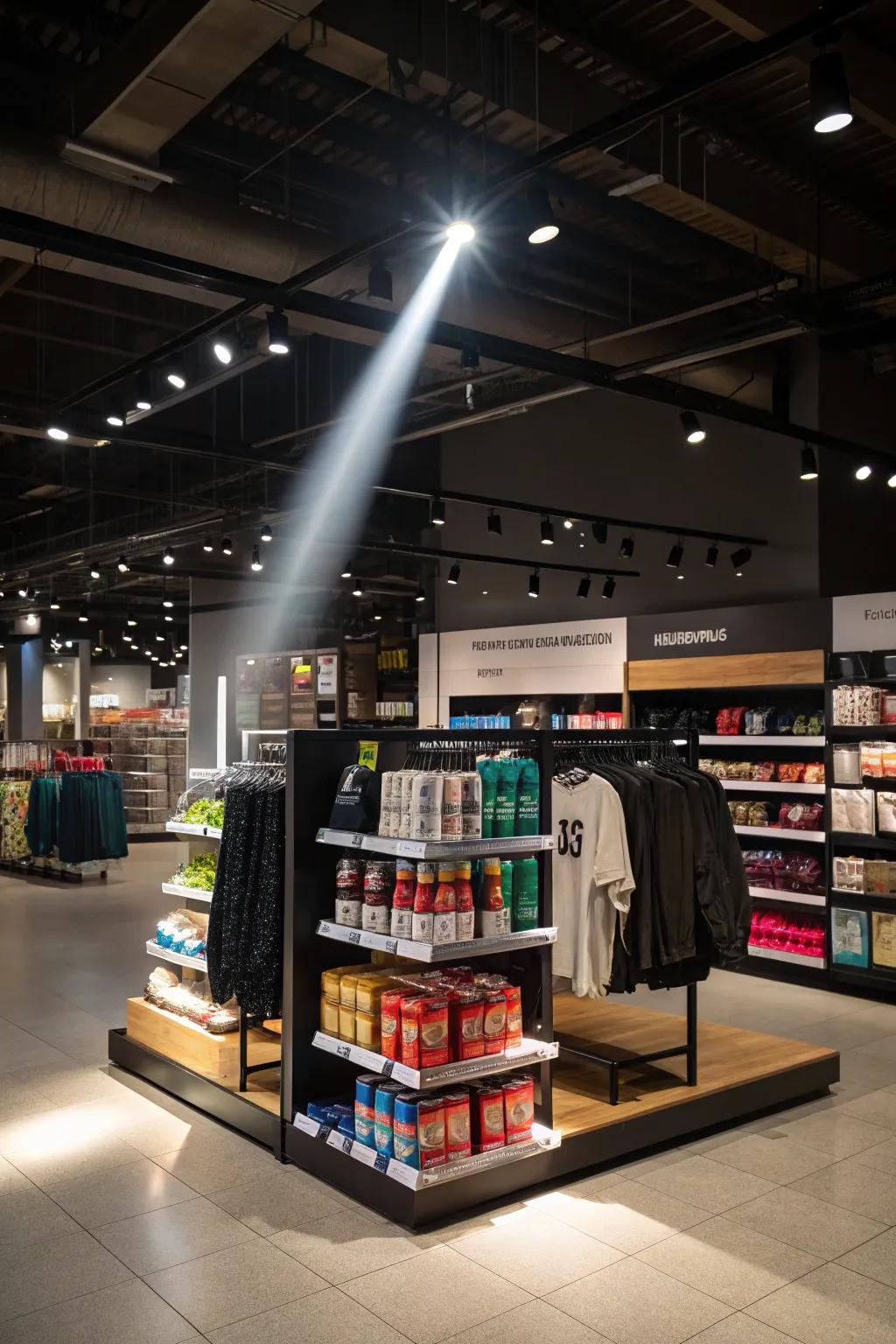 Spotlighting effectively showcases new products in a retail store.