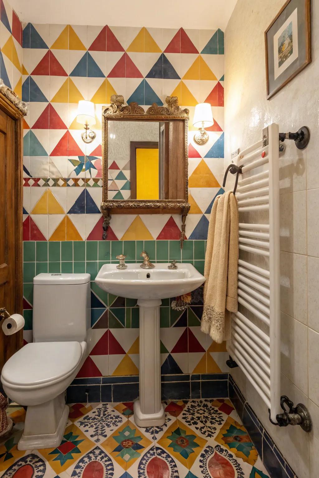 Bright and striking, these vibrant tiles really bring the retro vibe to life.