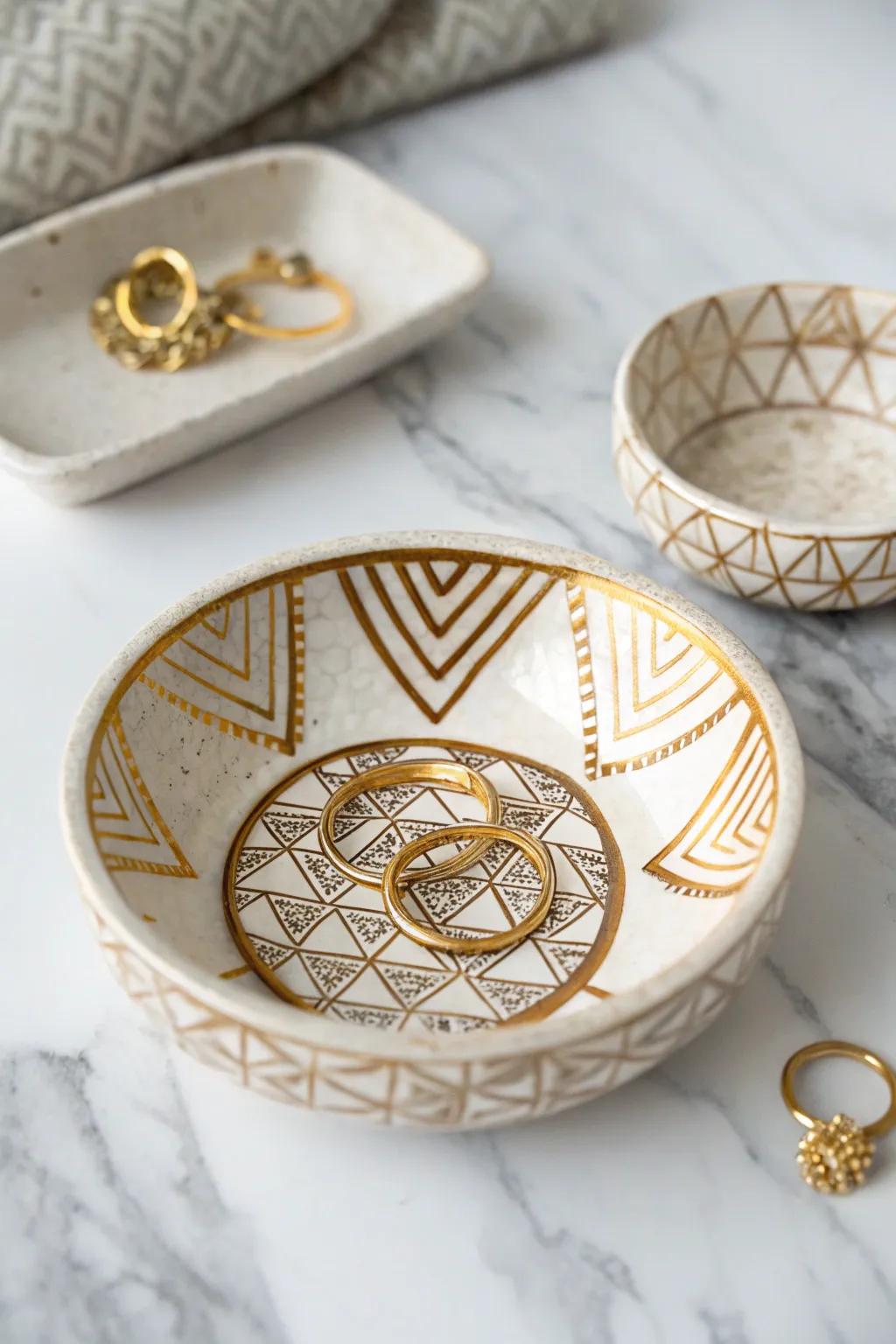 A modern take on clay artistry with geometric designs.