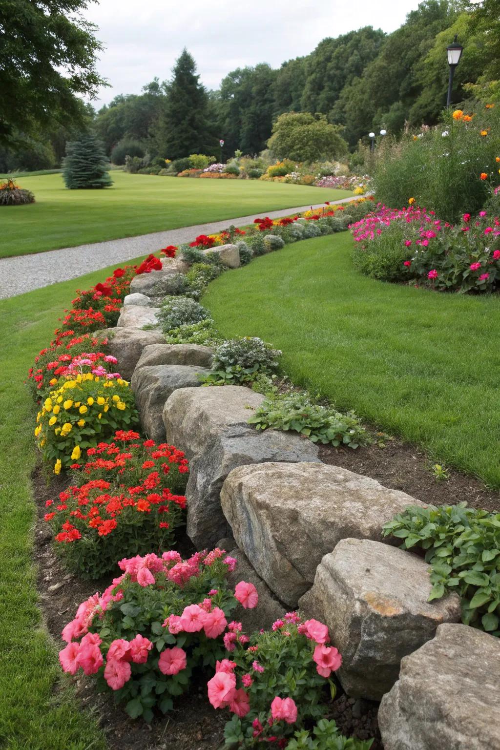 Demarcate your garden area using a natural stone border.