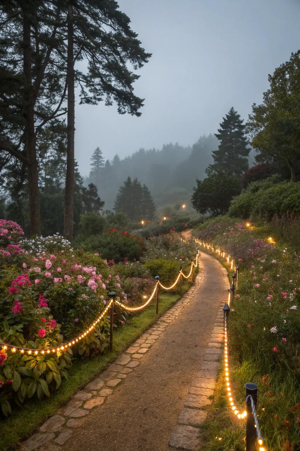 Craft an enchanting garden path with light strands.