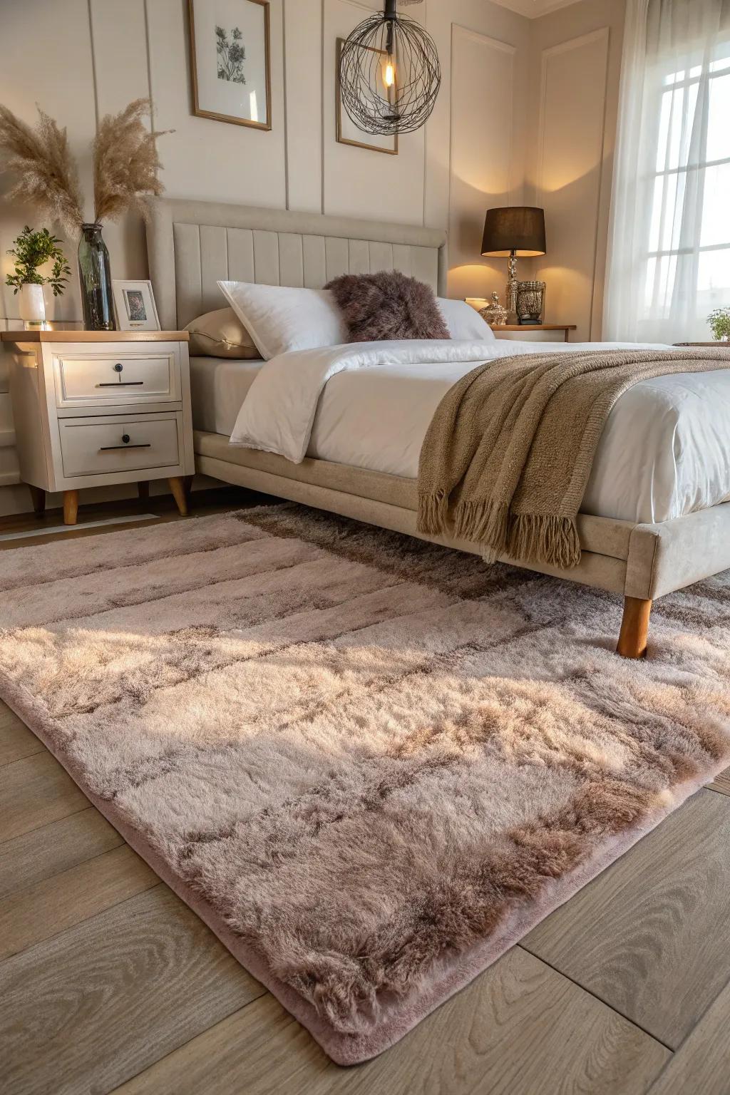 A soft rug adds warmth and comfort to your bedroom sanctuary.