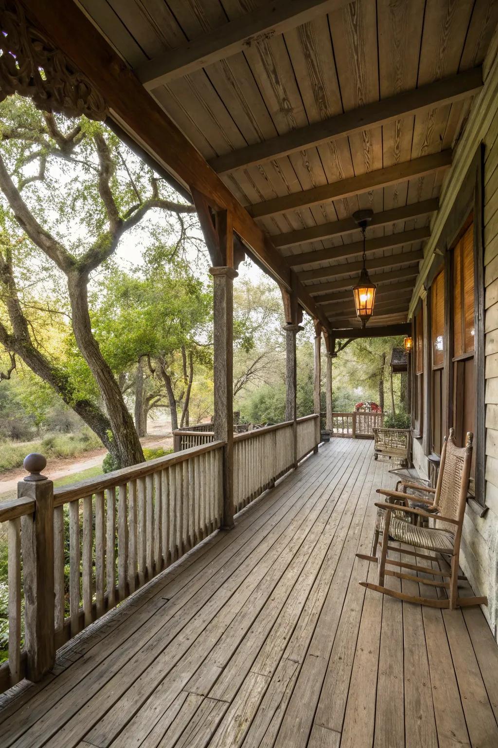 Natural wood finishes are the perfect start for a warm and inviting country porch.
