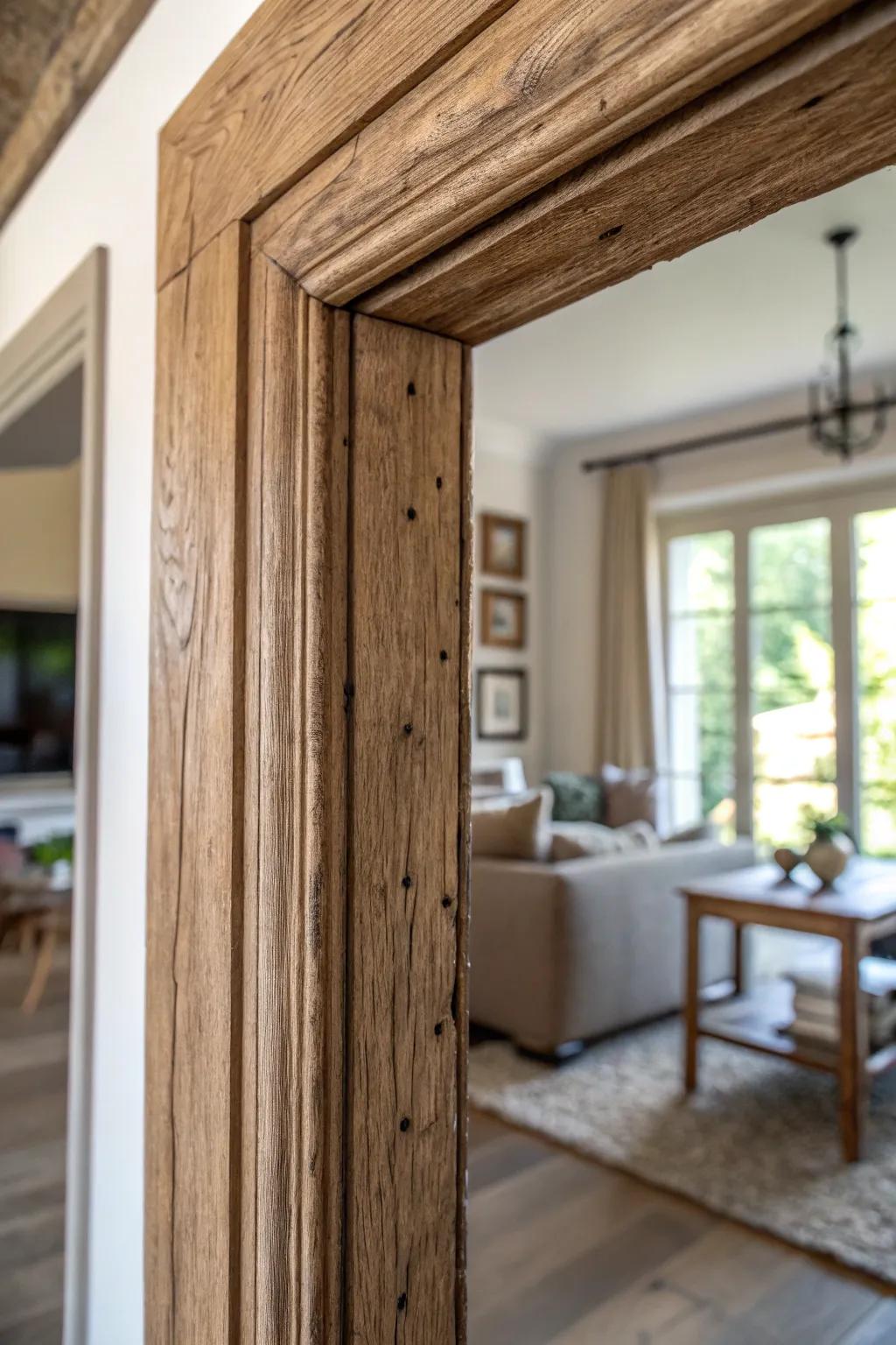 A door frame showcasing the elegance of natural wood tones, highlighting grains and textures.