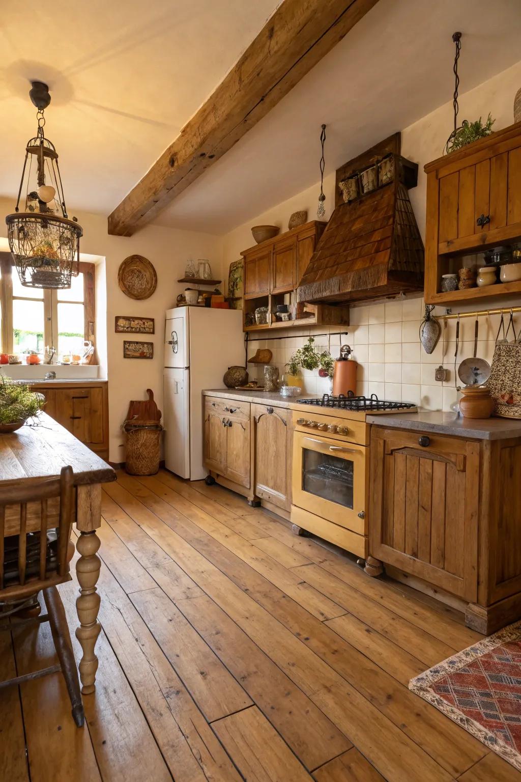 Wide wood planks offer warmth and charm to any kitchen design.