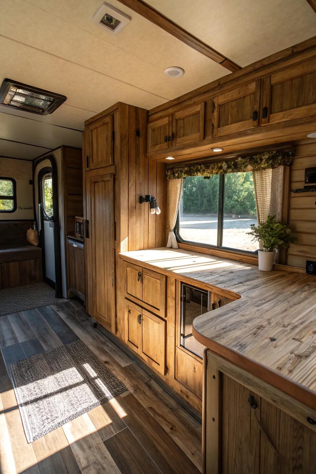 Authentic wood elements introduce warmth and texture within your trailer.