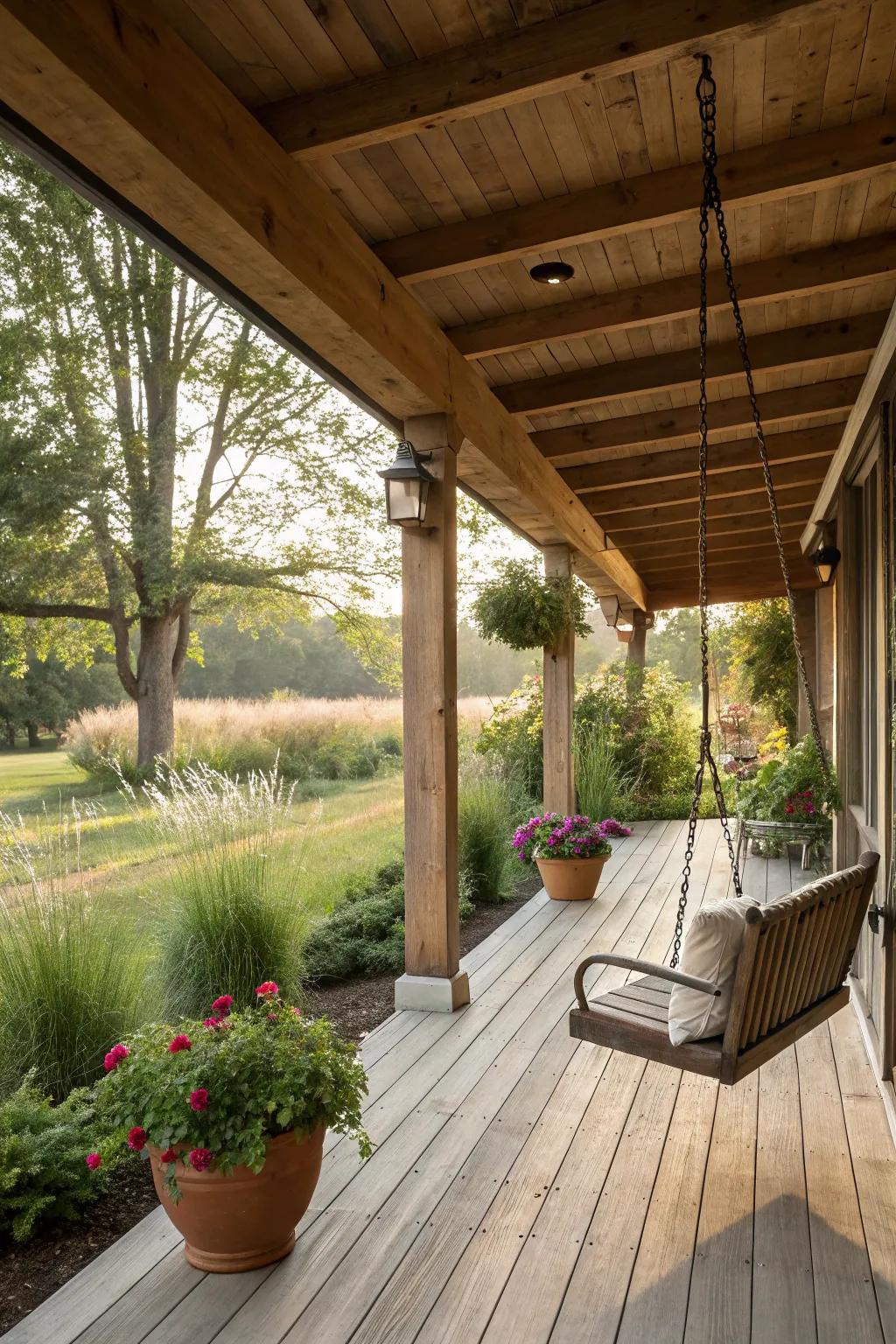 Exposed supports give this porch a dash of countryside allure.