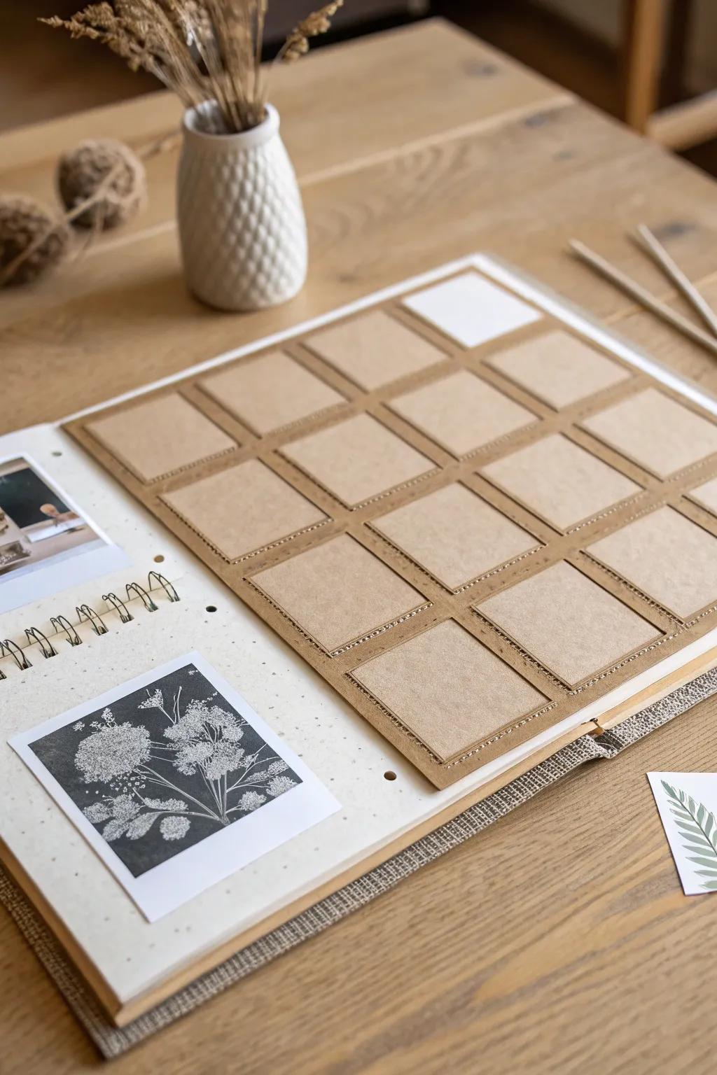 Explore structured elegance using grid designs in your scrapbook projects.