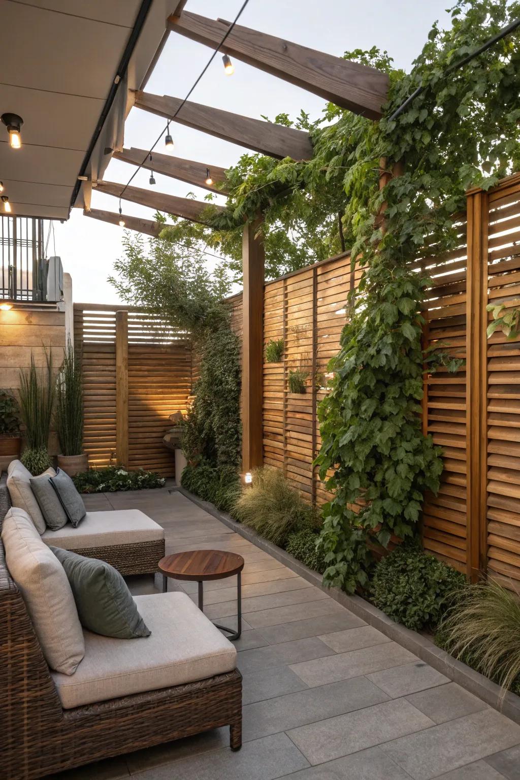 A comfortable deck featuring a timber screen wall, superb for privacy and unwinding.