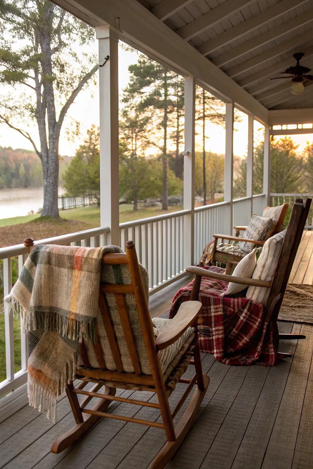 Classic sway seating on a covered veranda evokes a sense of timeless charm.