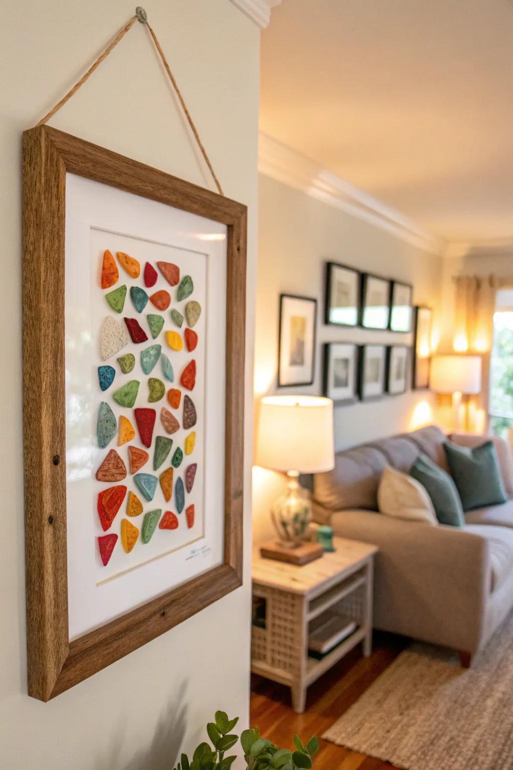 Framed sea glass art infuses any space with color and texture.