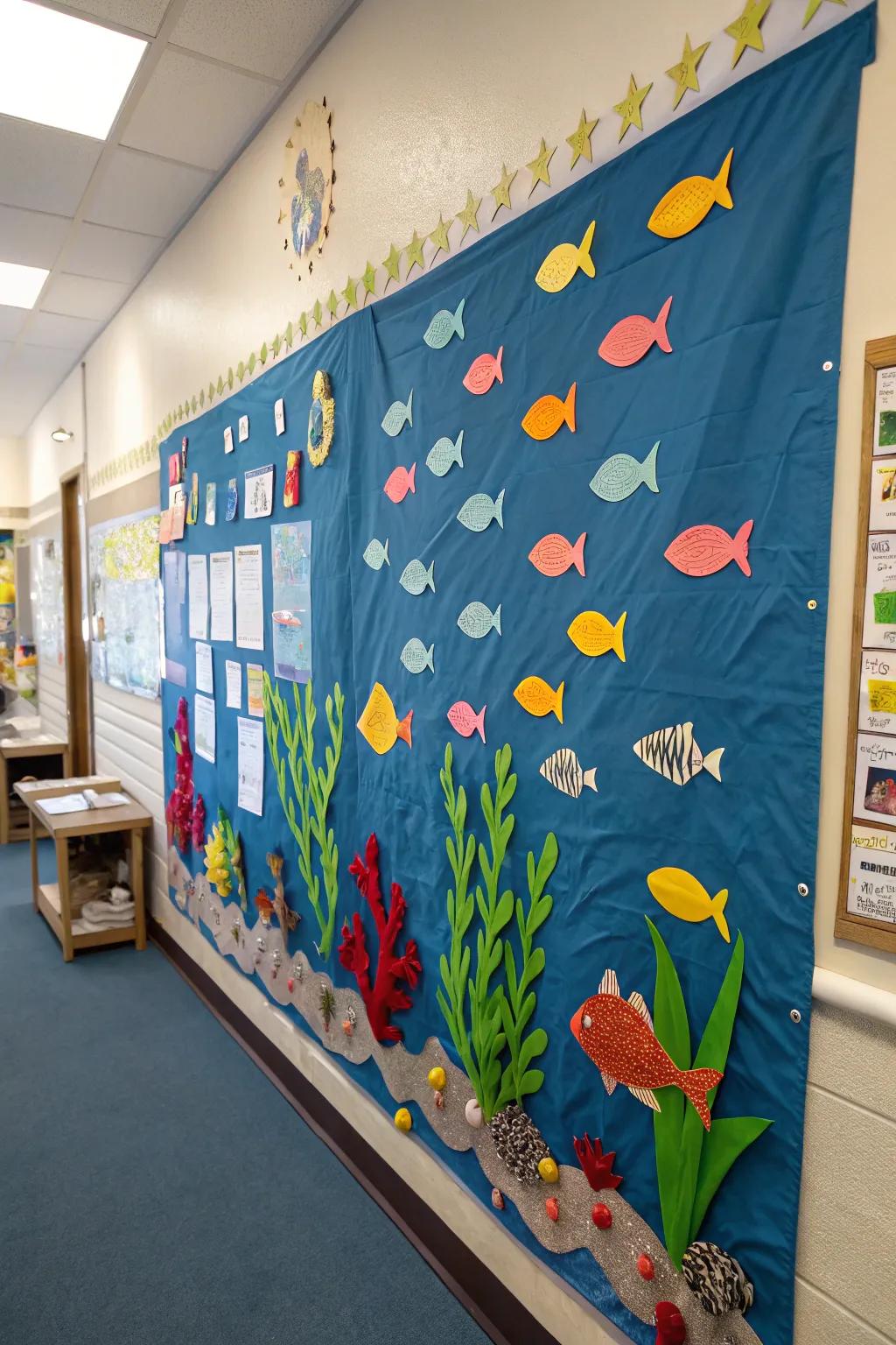 Design a peaceful underwater sanctuary with diverse textures and layers.