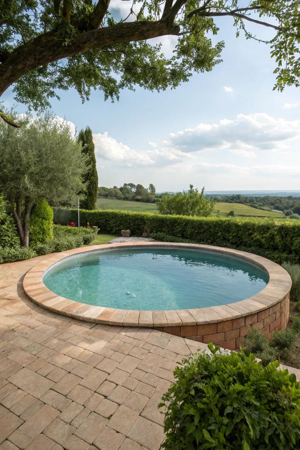 A circular pool design brings a smooth and stylish backyard appeal.