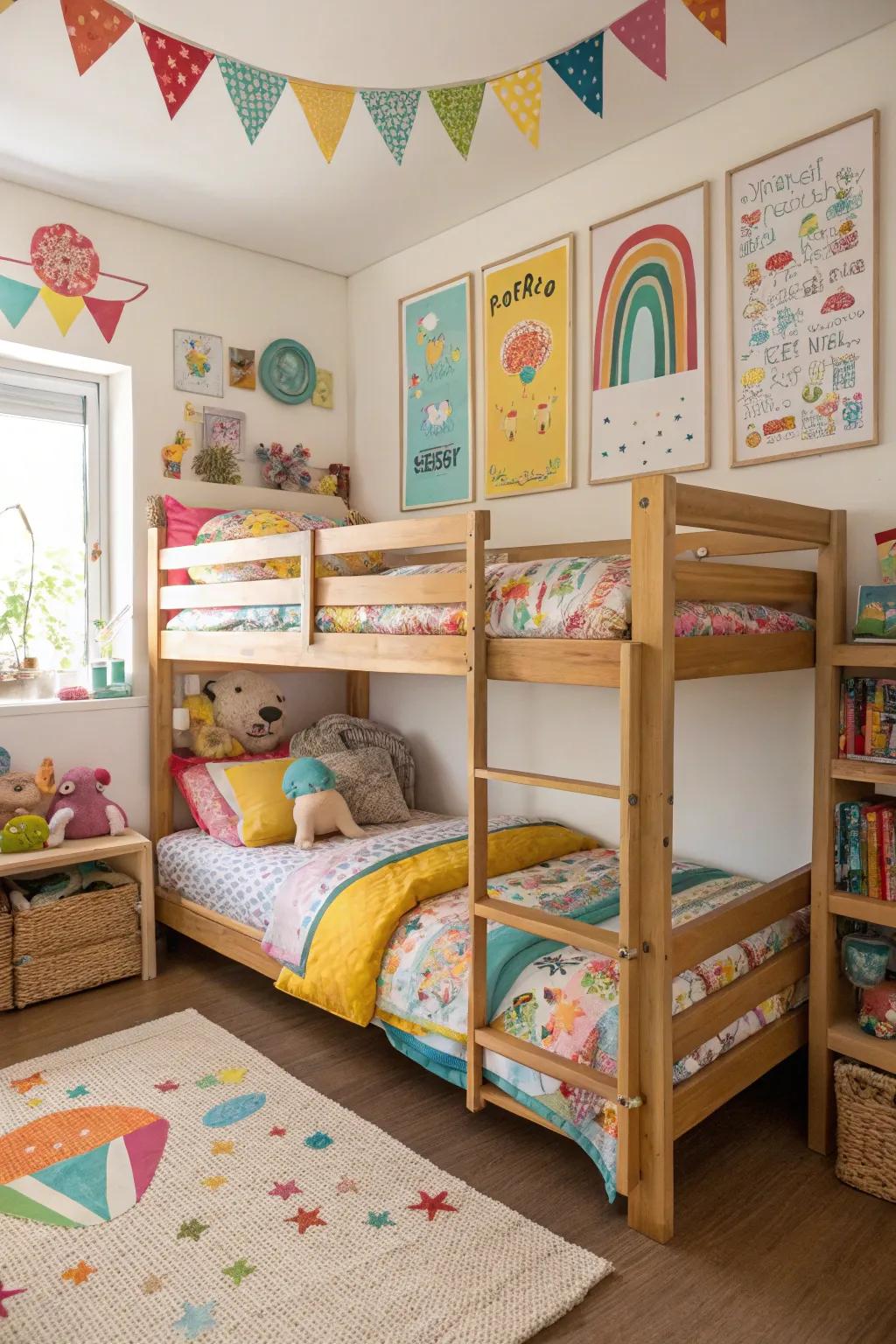 Stacked Sleep Sanctuaries maximize room and provide a playful atmosphere.