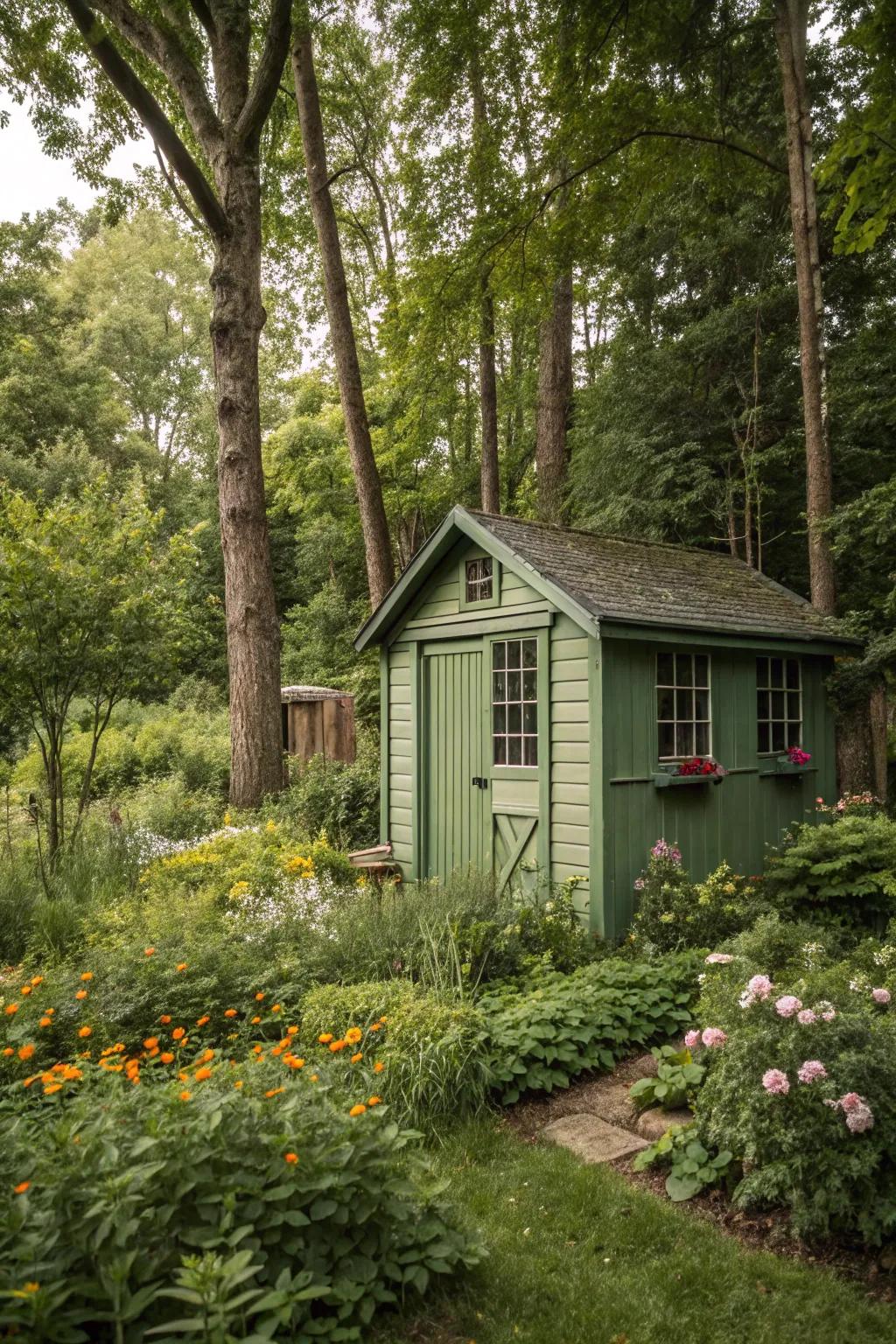 Natural greens make your shed blend seamlessly with the surroundings.