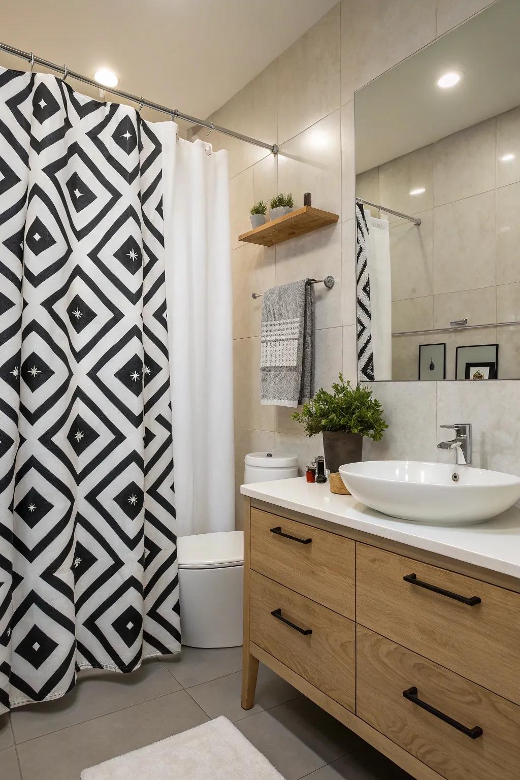 Bold geometric patterns are an easy way to add style to your bathroom.