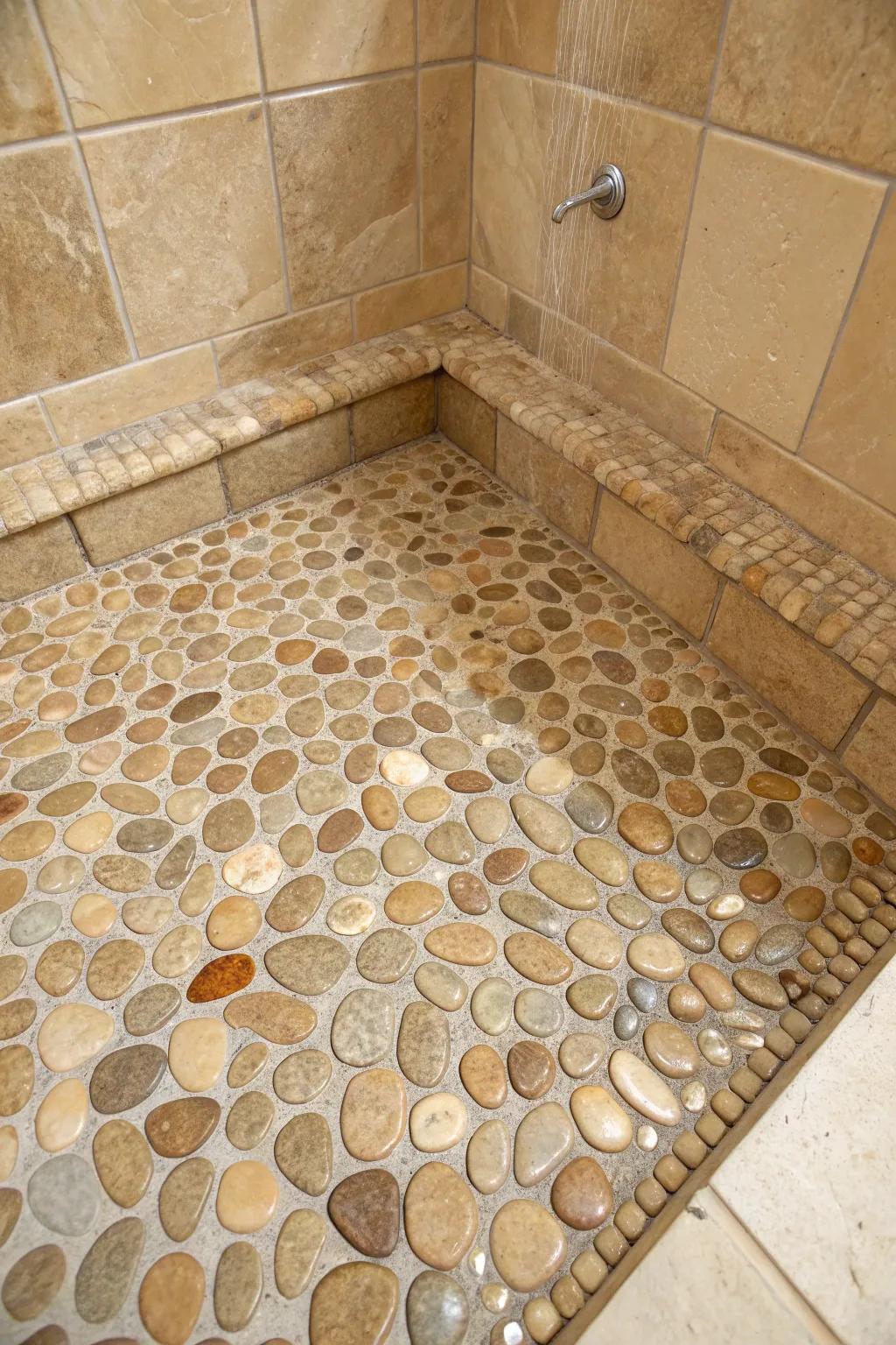 Stone tiles create a relaxing, spa-like environment in your shower.