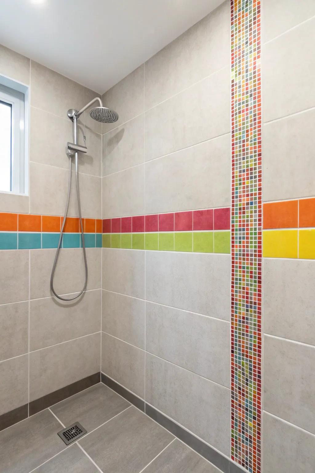Striking accent tiles create a beautiful contrast with gentle backgrounds.