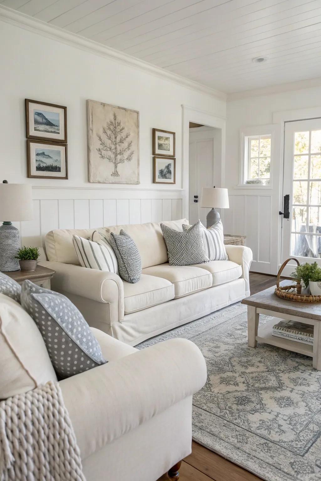 A neutral color scheme forms the foundation for a peaceful living space.