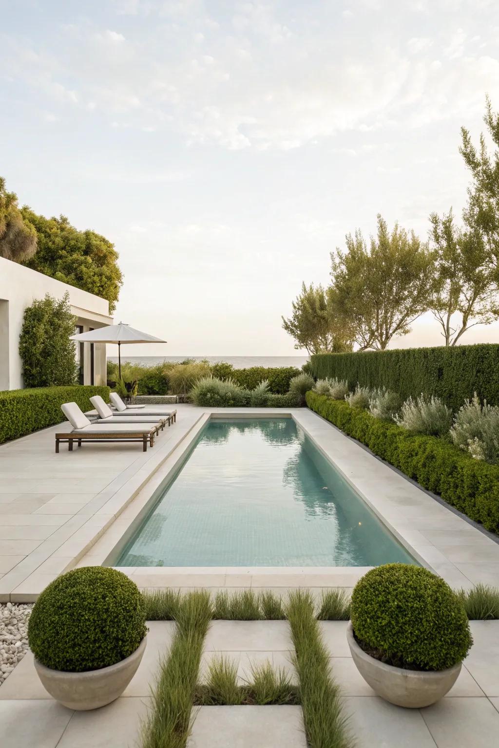 A minimalist poolside design highlighting simplicity and sophistication.