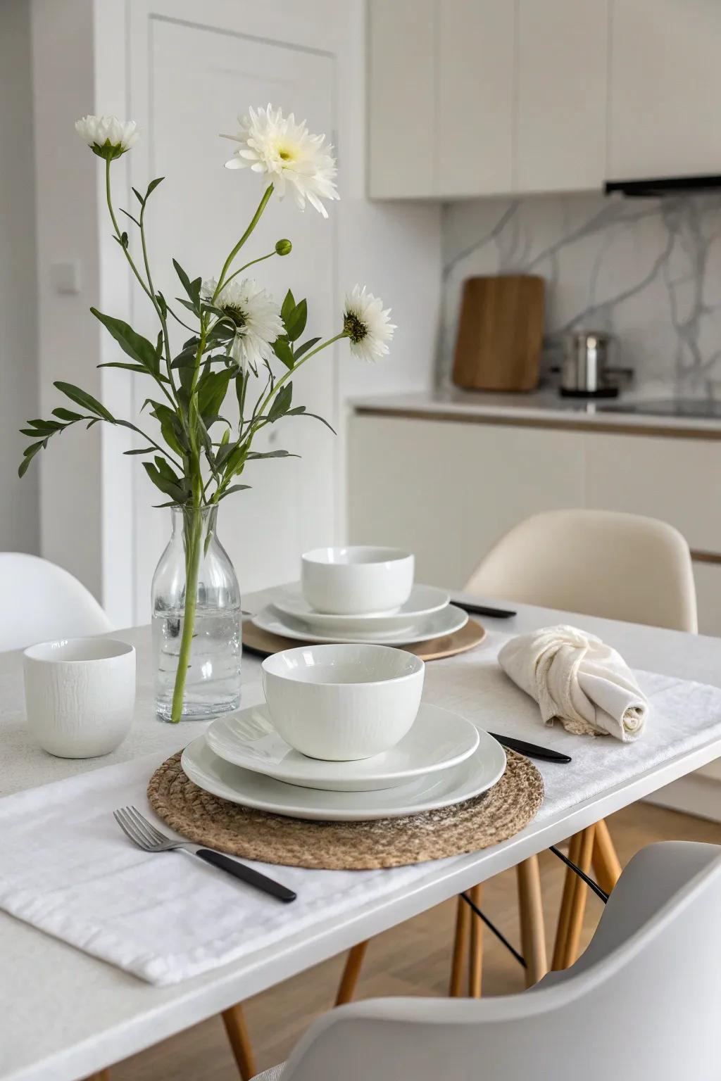 A simple table arrangement that keeps it clean.