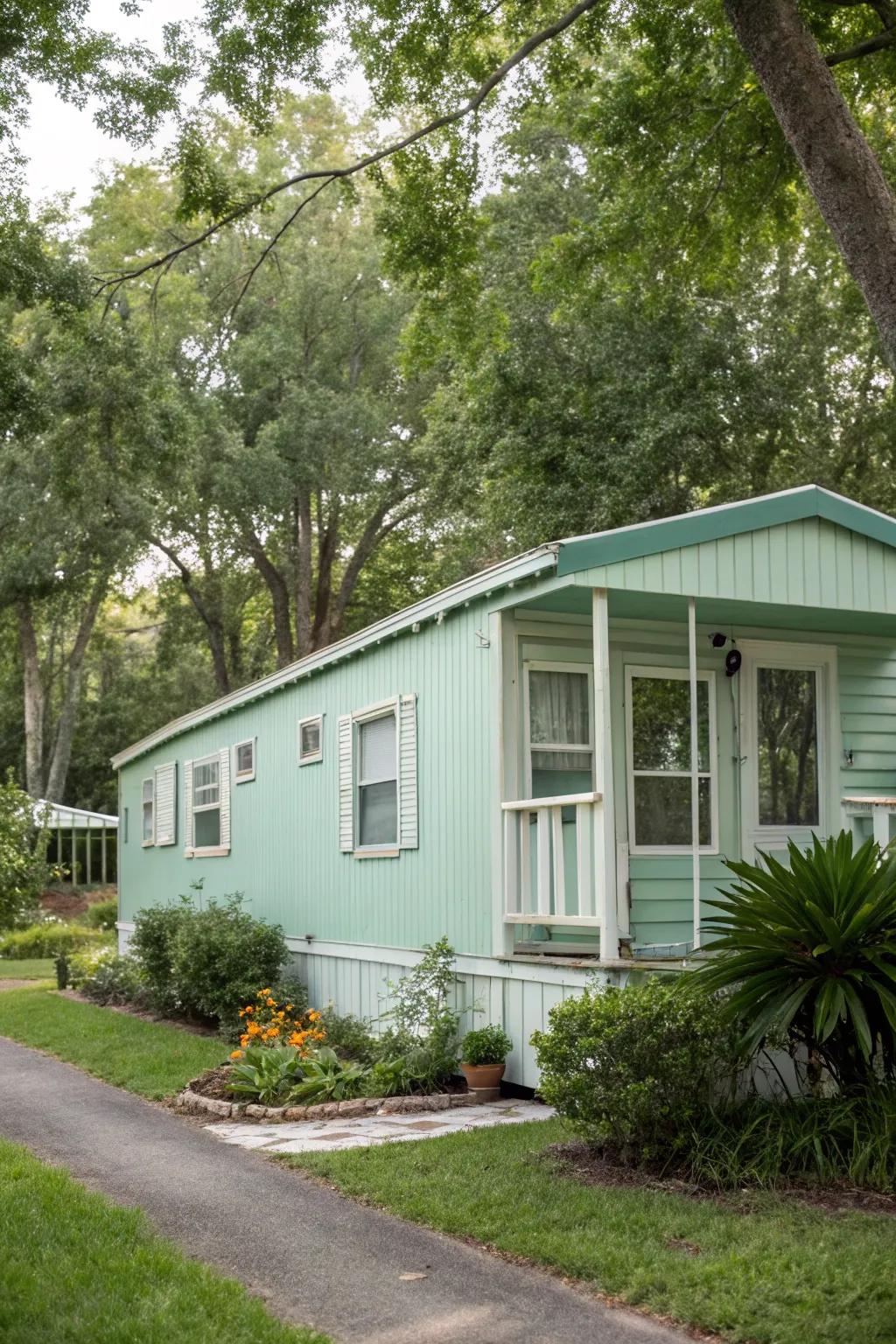 Delicate pastel colors revitalize your mobile home's outside, delivering a refreshing and inviting appearance.