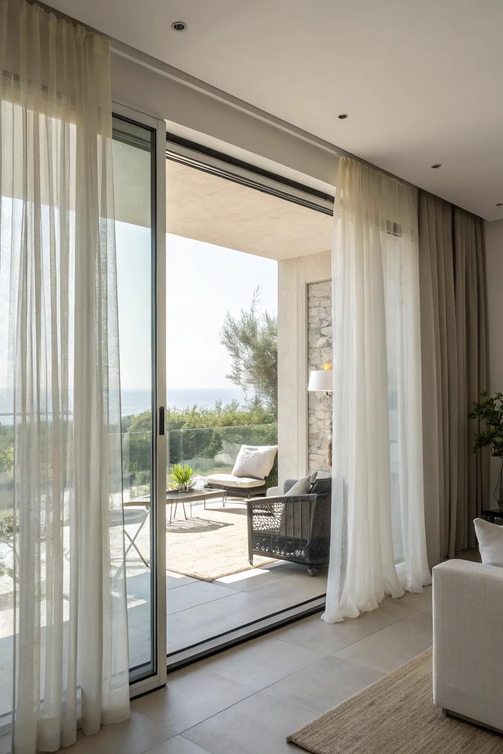 Layer see-through and room darkening curtains for adaptable style.