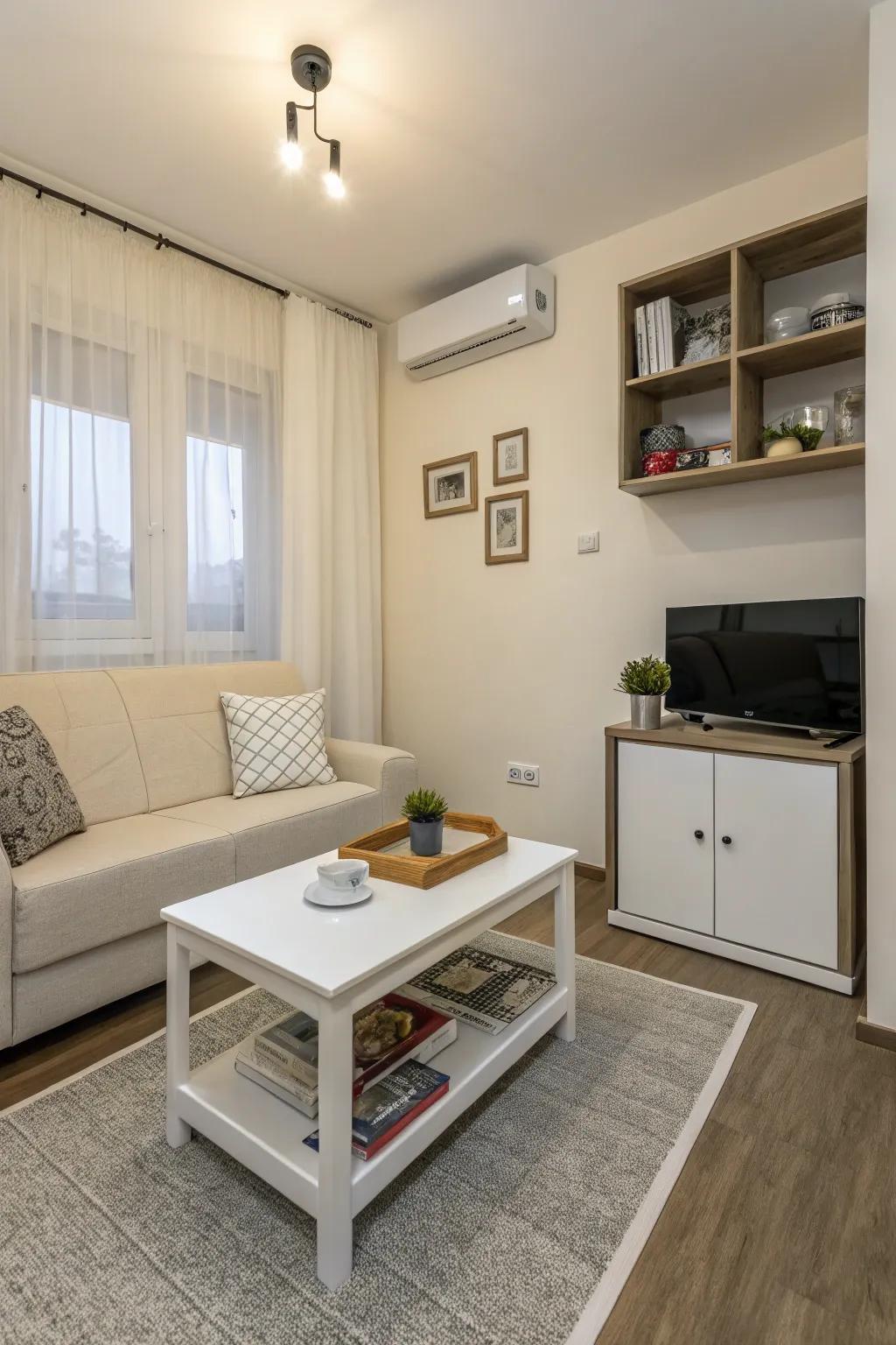 Scaled-down furniture makes the most of a small living space.