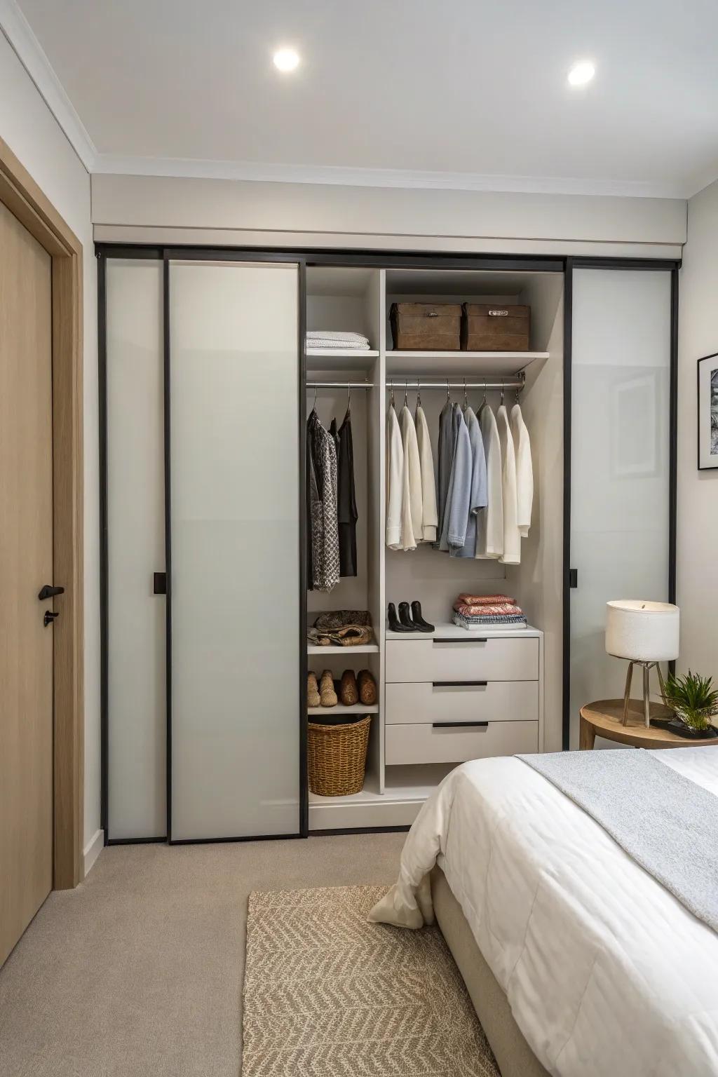 Glide doors provide a stylish, space-efficient option.