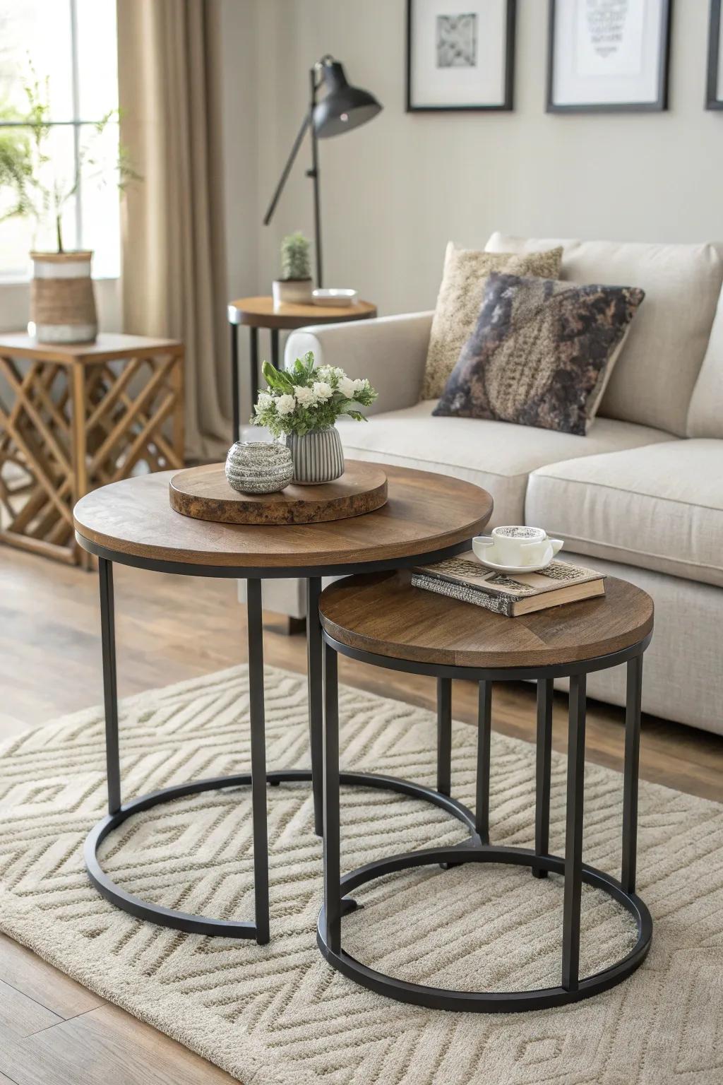Stacking tables deliver adaptability and flair for compact living spaces.