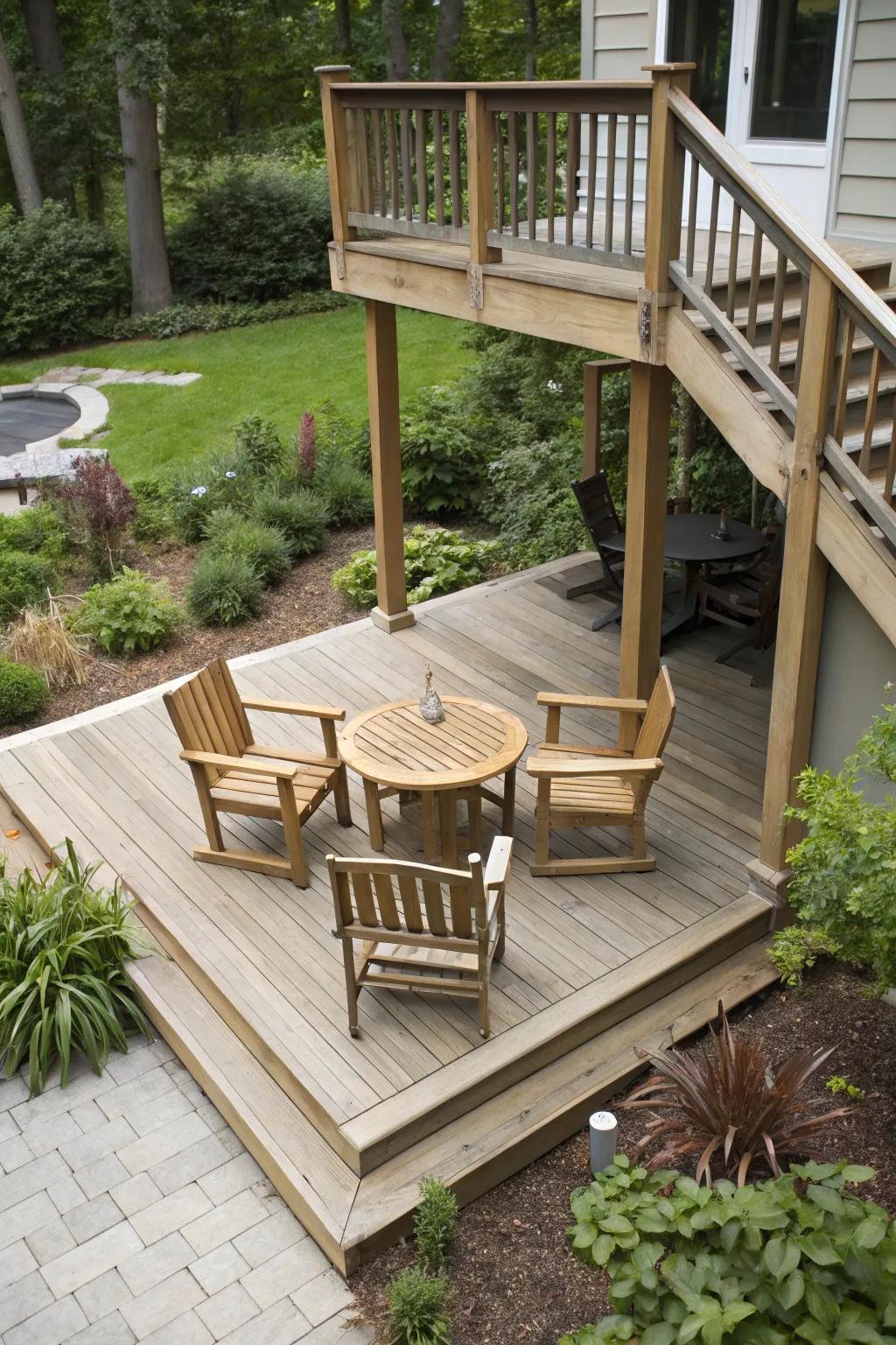 Multi-level decks can maximize space and add an interesting visual element to smaller outdoor areas.
