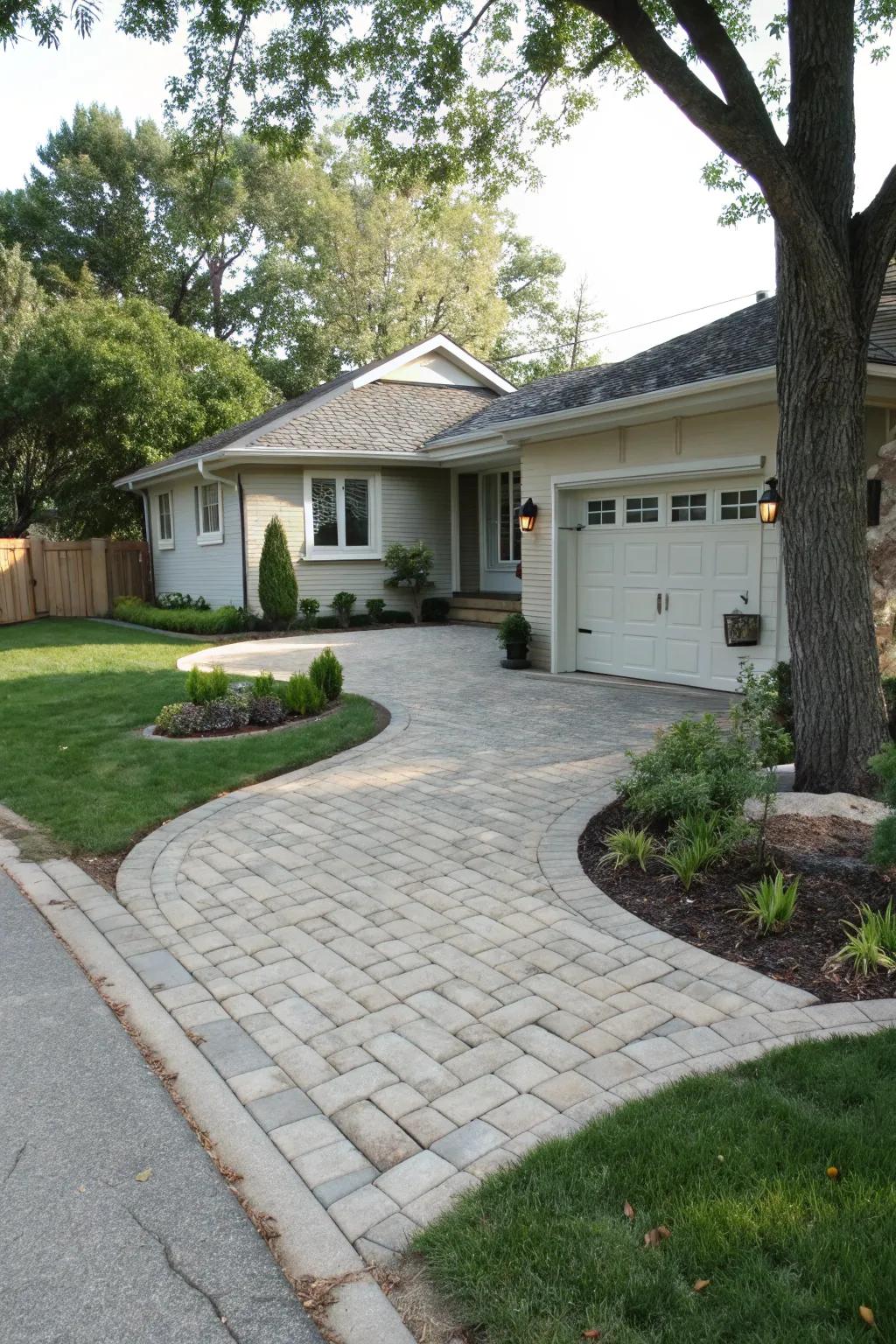 A paved driveway enhances both the elegance and functionality of a small front garden.