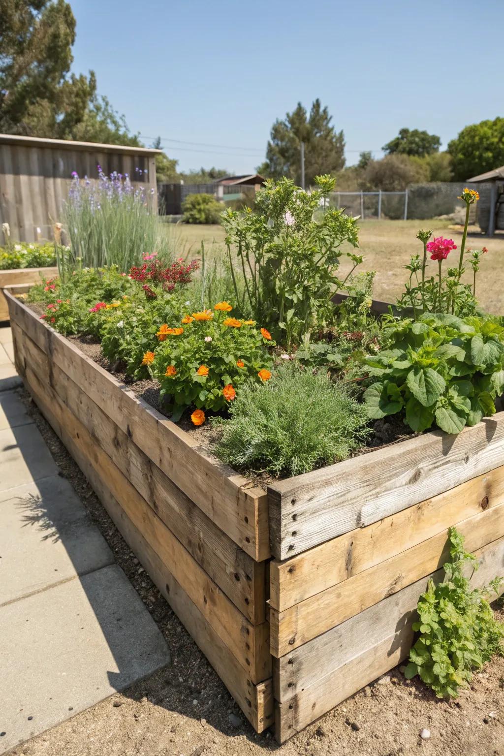 Country-style raised garden beds offer a blend of charm and practicality for smaller areas.