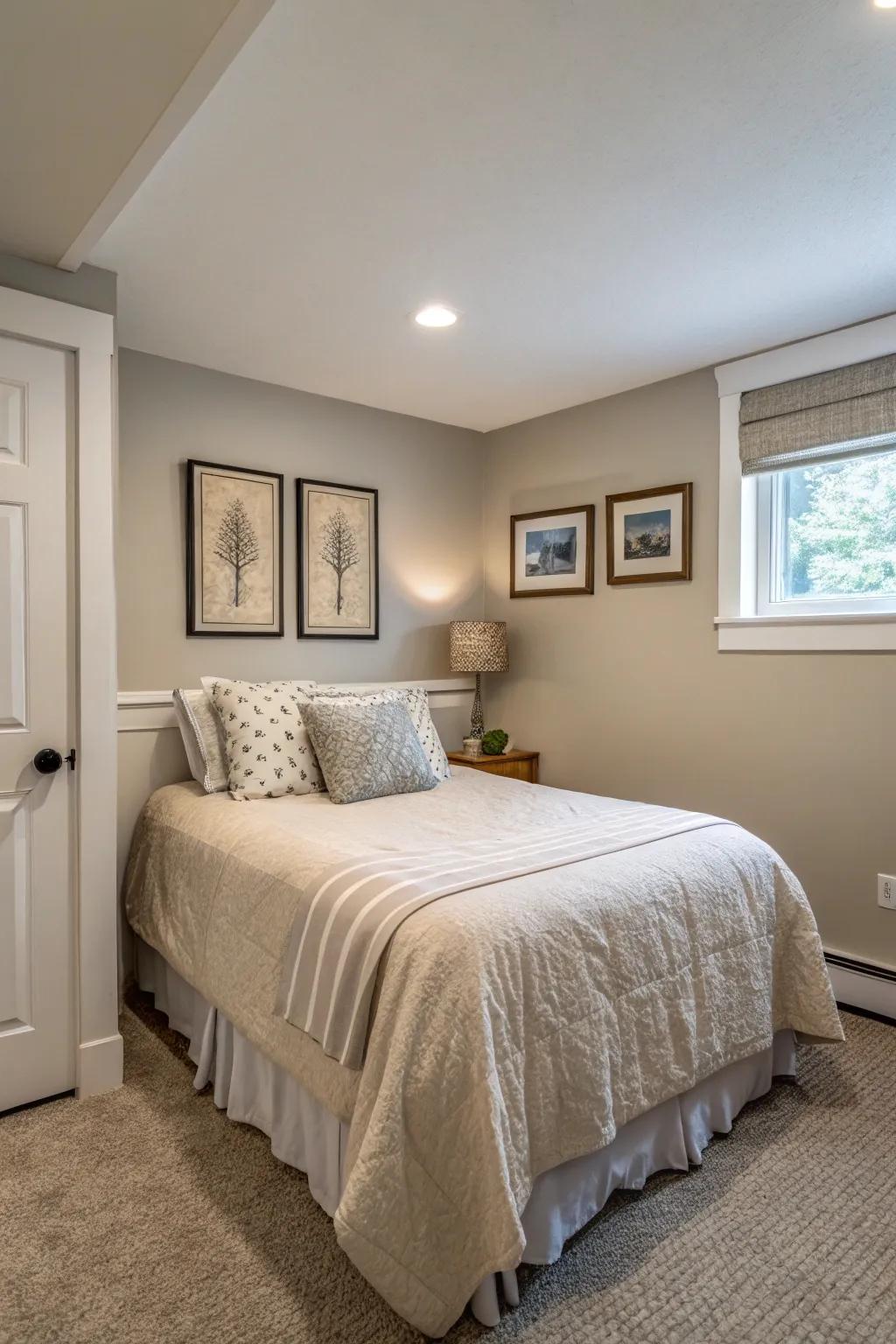 Neutral shades make the room feel open and airy.