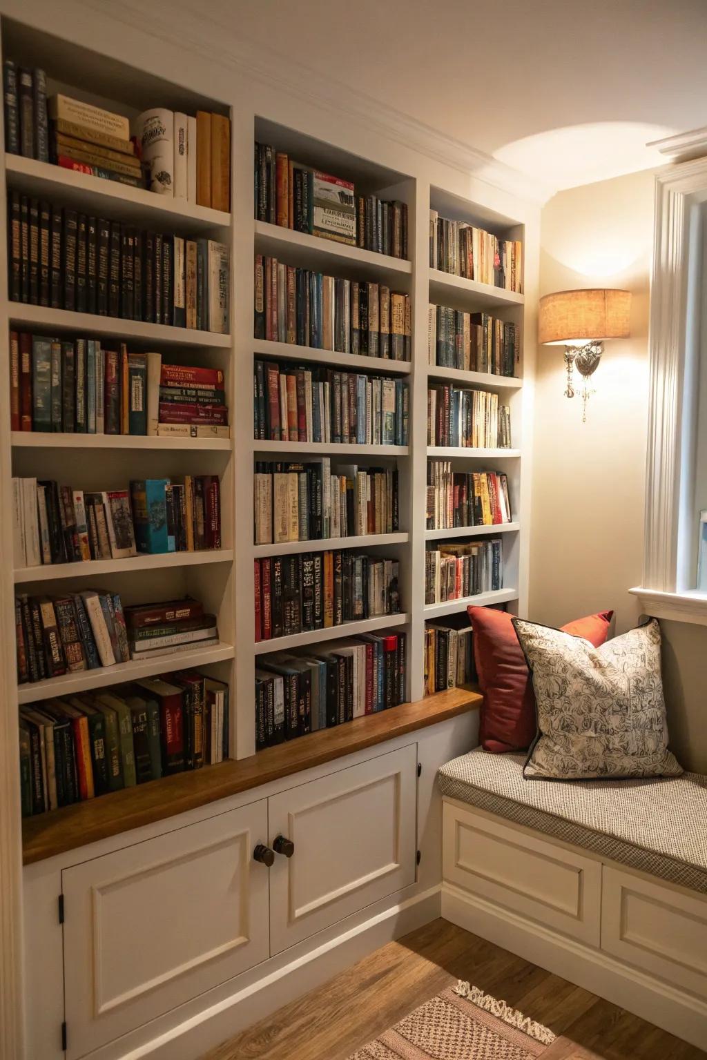 Maximize book storage in limited spaces with integrated shelving solutions.