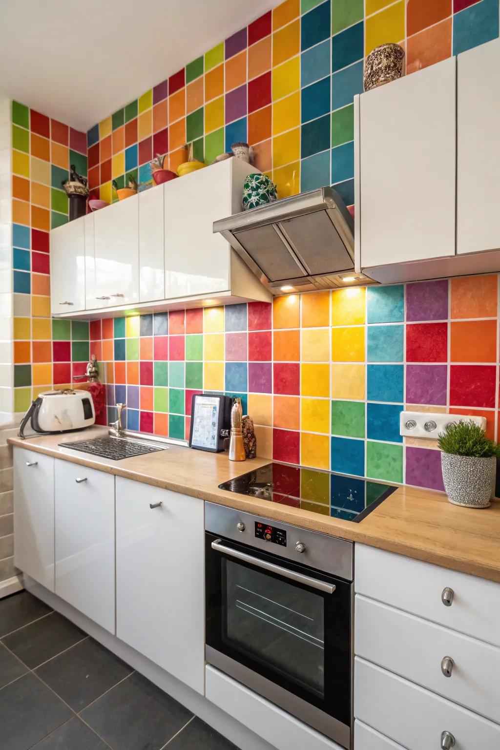 Use vibrant tiles to add a burst of color to your kitchen.