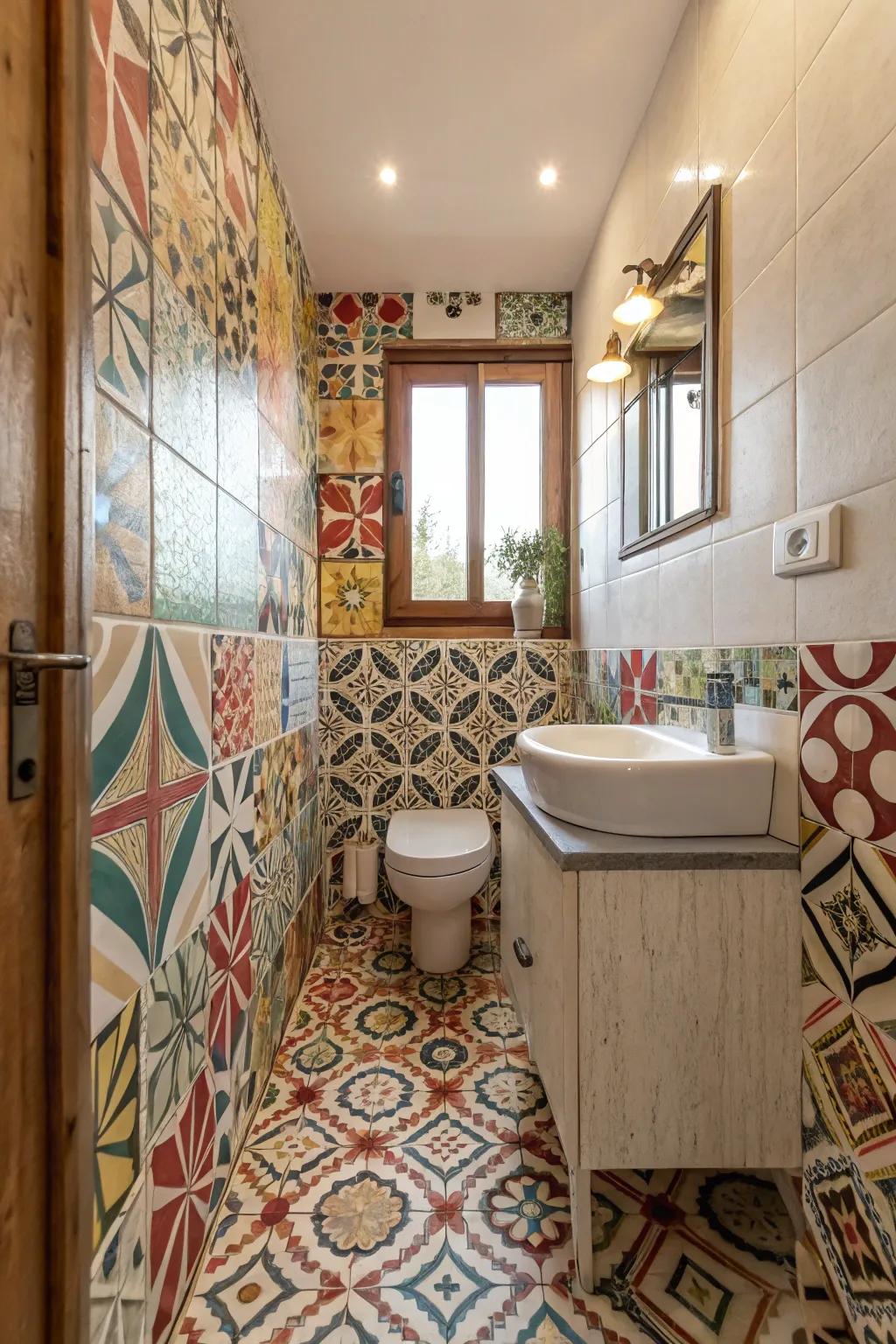 Striking tiles can turn a confined area into a fashionable escape.