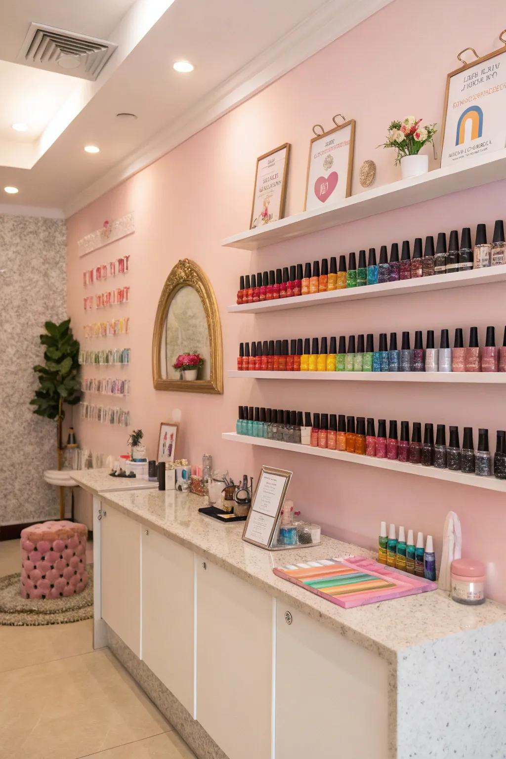 Use your wall space with arranged and vibrant storage.