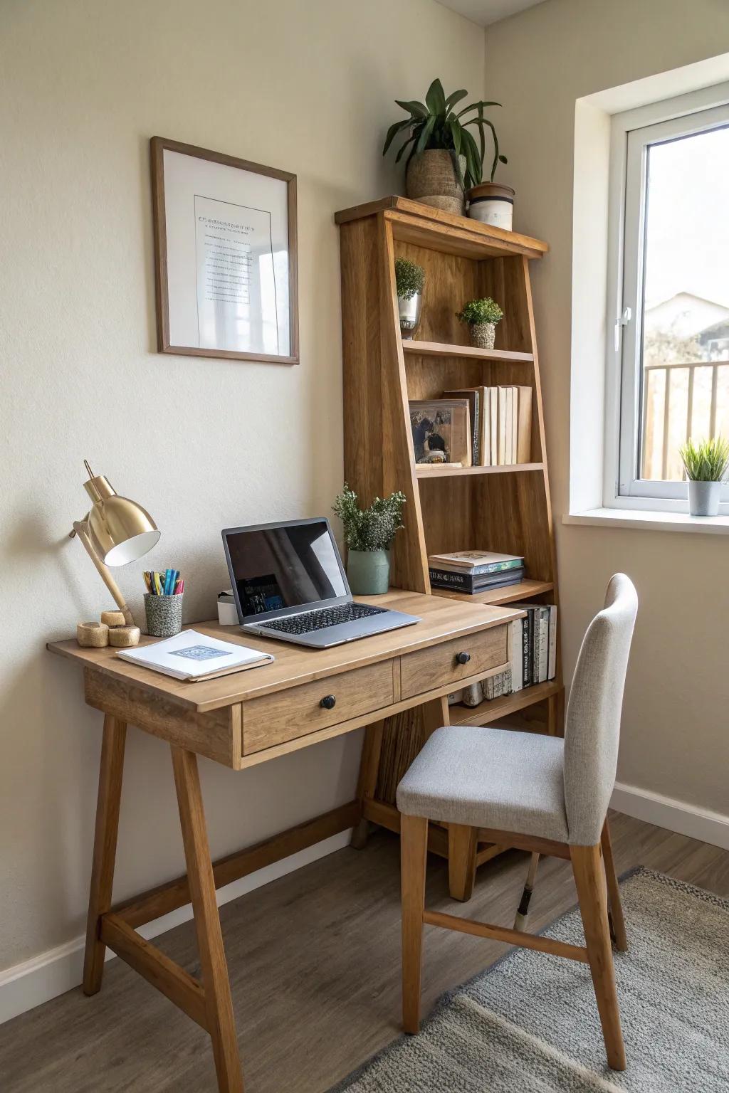Small desks with built-in storage maximize efficiency in limited spaces.