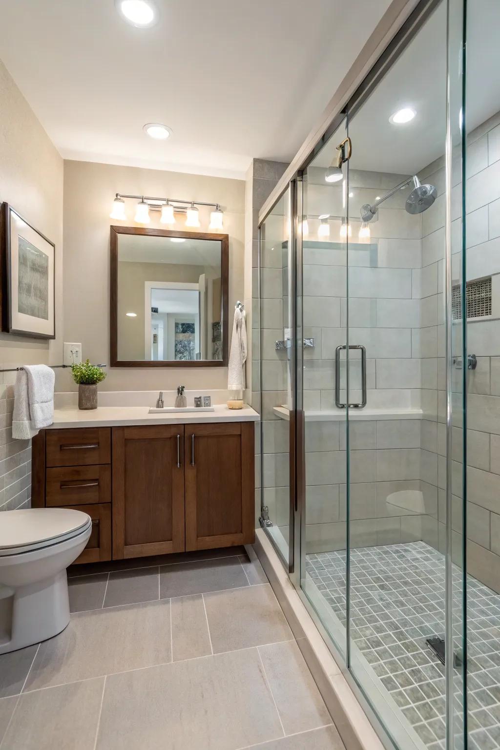 Go for a minimal look with borderless glass partitions.