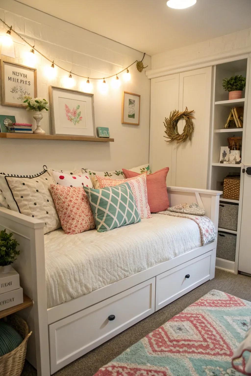 A daybed can turn a small space into a multipurpose area for lounging and sleeping.