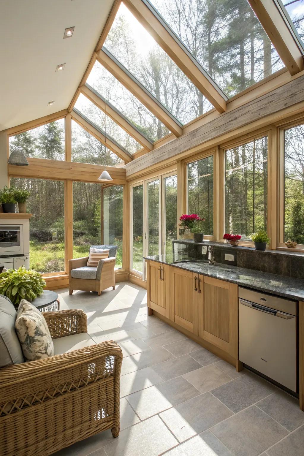 Generous windows create a spacious and radiant sunroom environment.